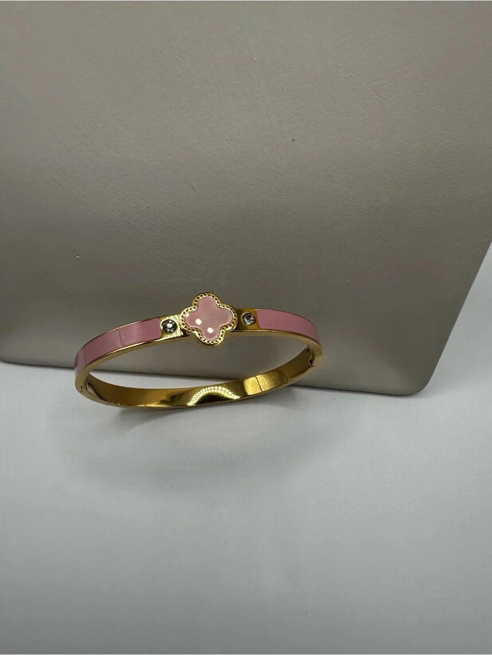 Gold Pink Clover Bangle Bracelet - Women Jewelry
